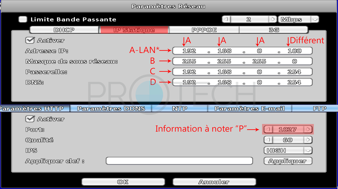 Paramètres réseau DVR